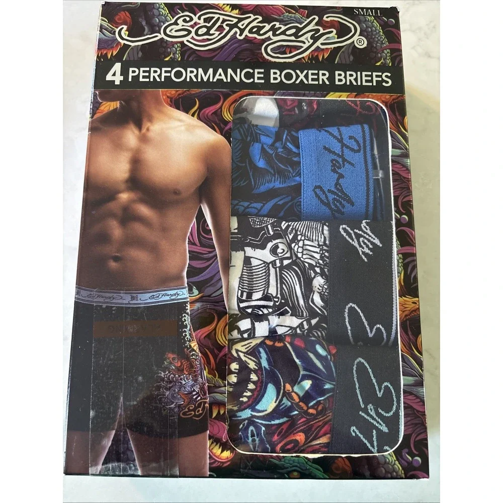 Ed Hardy 4-Pack Men's Performance Boxer Briefs Small 28-30 Multicolor Prints